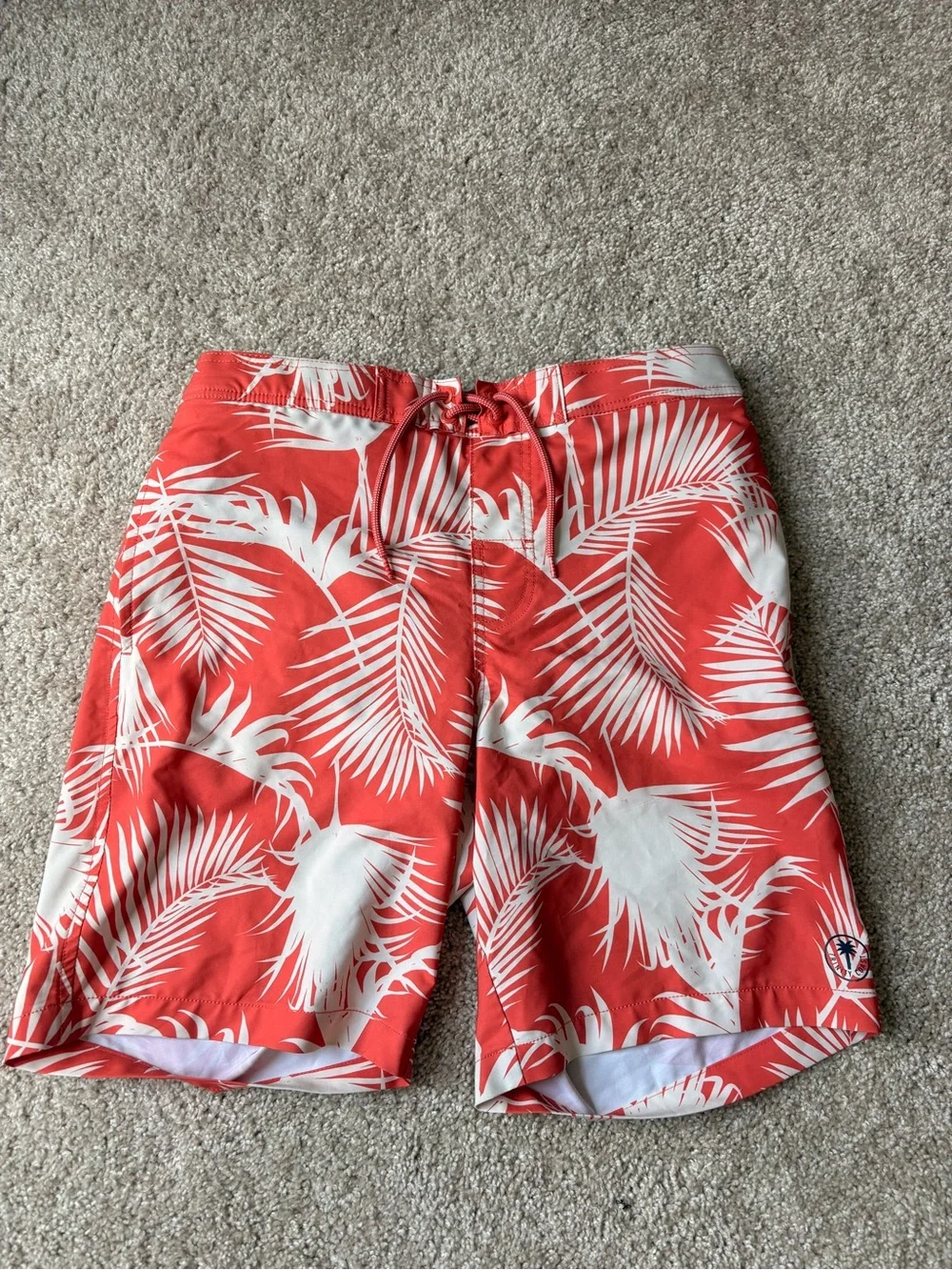 Men's Coral White Palm-Print Swim Shorts